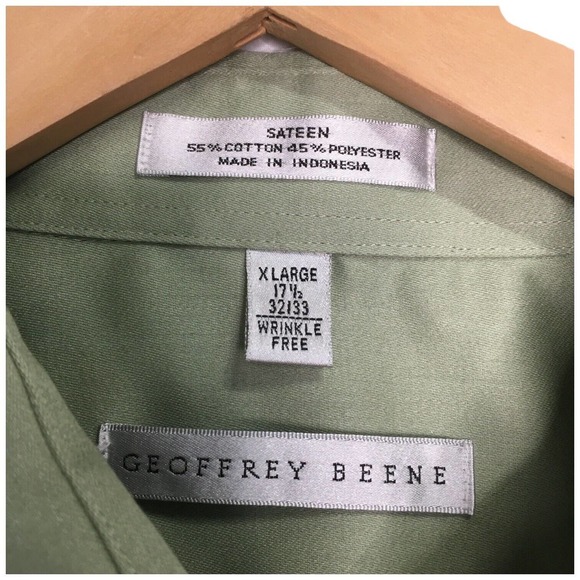 Geoffrey Beene Mens XL Wrinkle Free Button Up Long Sleeve Dress Shirt Green - Picture 2 of 10
